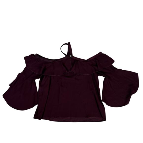 Loft Ruffle Off Shoulder Halter Blouse Size XL Burgundy Mediterranean Feminine - Picture 5 of 8